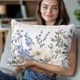 thumbnail image 3 of Decorative Throw Pillow Covers 12x20 Inch Set of 2 Blue Wildflower Home Decor Pillow Cases for Couch, Leaves Plant Cushion Case for Living Room Bedroom Bed Car Chair, 3 of 9