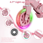 Kick Scooter with LED Light-Up Wheels, Foldable Lightweight Design with 3-Level Adjustable Handlebar, 5 Shock-Absorbing Wheels, Non-Slip Deck, for Ages 6–18, 110 lbs Capacity, Light Pink