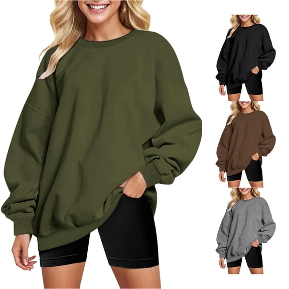 SUXIAN Womens Sweatshirt Oversized Solid Shoulder Long Sleeve Pullover Loose Winter Women's Sweatshirts M