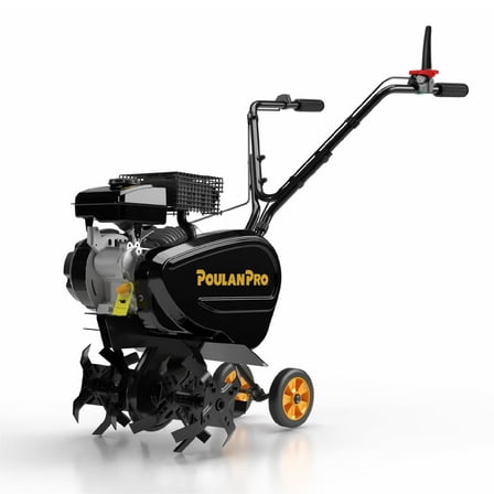 Poulan Pro Gas Tiller 2-in-1 Front Tine Tiller Cultivator for Gardening , 79 cc 4-Cycle Gas Engine, 9''-17'' Tilling Width Adjustable, Forged Steel Tines, Integrated Transport Wheels, Model: PPFT17