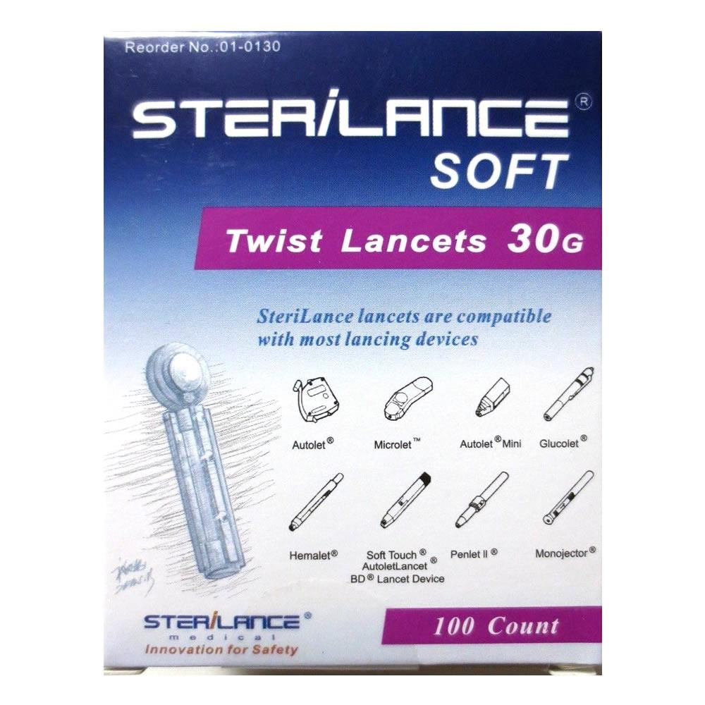 Sterilance Soft Twist Lancets 30G 100ct Blood Sampling Ultra Thin
