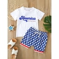 thumbnail image 2 of Bagilaanoe 4th of July Clothes for Toddler Baby Boys Girls Short Sleeve Letter Print T-shirt Tops + Shorts 6M 12M 18M 24M 3T Kids Independence Day Outfits 2pcs Short Pants Set, 2 of 7