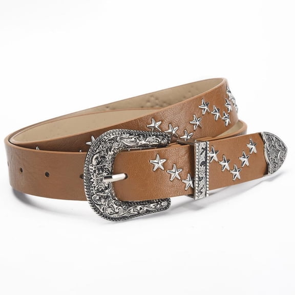 Y2k Punk Star Rivet Belt Fashion Jeans Belts with Buckle Western Cowgirl Waist Belt Men's and Women's PU Leather Waistband