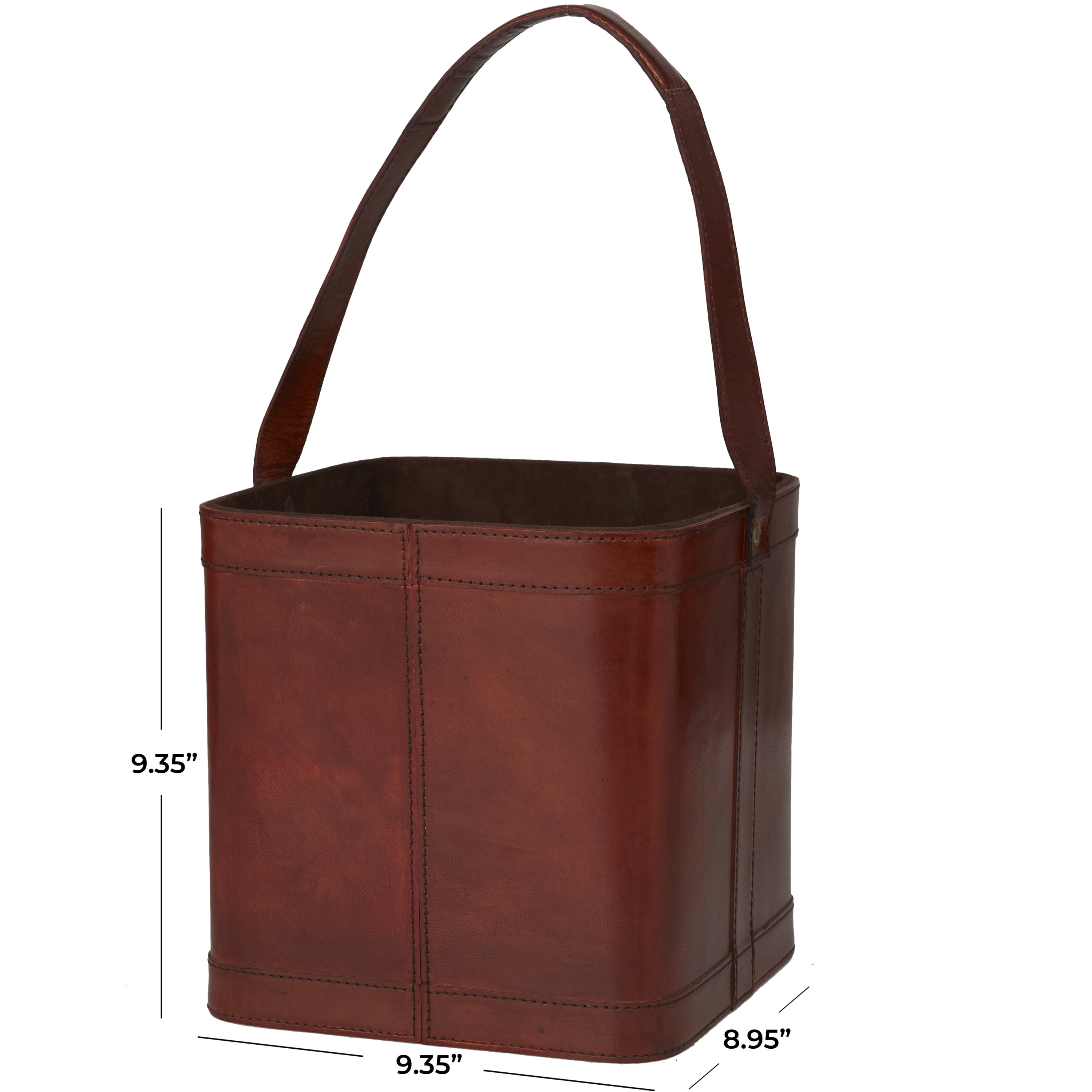 DecMode 9" x 9" Red Leather 4 Bottles Wine Holder with Carrying Handle, 1-Piece