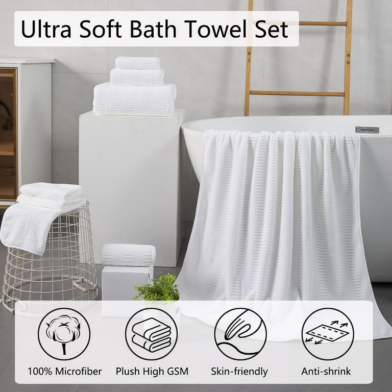 Jessy Home 4 Pack Large Bath Towel Set 600 GSM Ultra Soft Oversized White  Towel Set 35x70 Extra Large Bath Sheets 