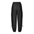 thumbnail image 5 of IROINNID Women's Pants Solid Drawstring Elastic Waist Wide Leg Loose Fit Full Length Cargo Pants,Black, 5 of 7