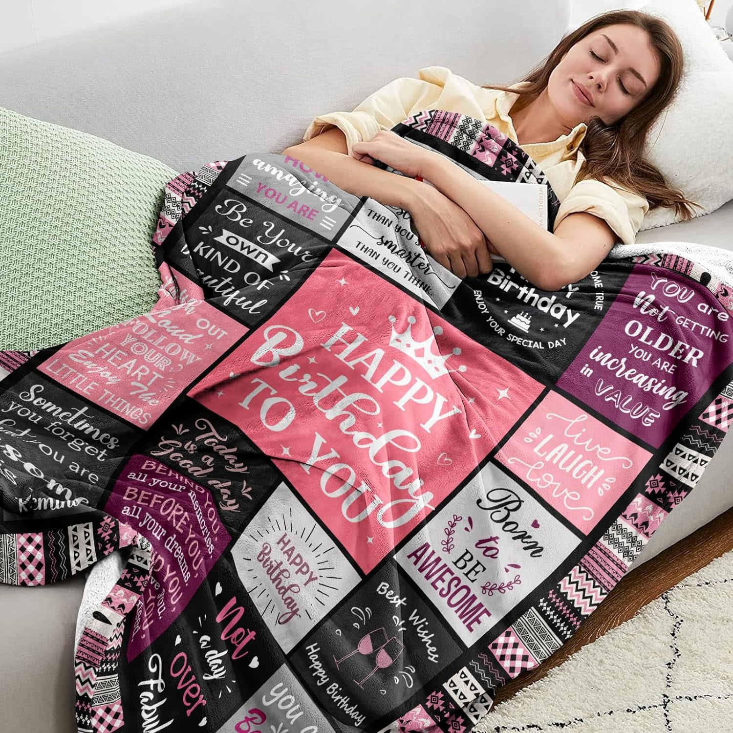 Birthday Gifts for Women Girls Throw Blanket 60"X50" Happy Birthday Decorations for Woman Gifts for Women Birthdays Unique Womens Bday Gift Ideas for Her Friend Mom Sister Grandma Wife