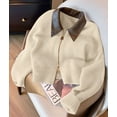 thumbnail image 5 of Women'S French Vintage Knit Sweater Turn-Down Collar Long Sleeve Y2K Zip Front Cardigan Color S, 5 of 10