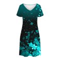 thumbnail image 6 of GaThRRgYP Tropical Leaf Print Round Neck Dress-Jungle Explorer,Women's Fashion Summer Print Short-sleeved V-neck Casual Dress Sky Blue M, 6 of 8