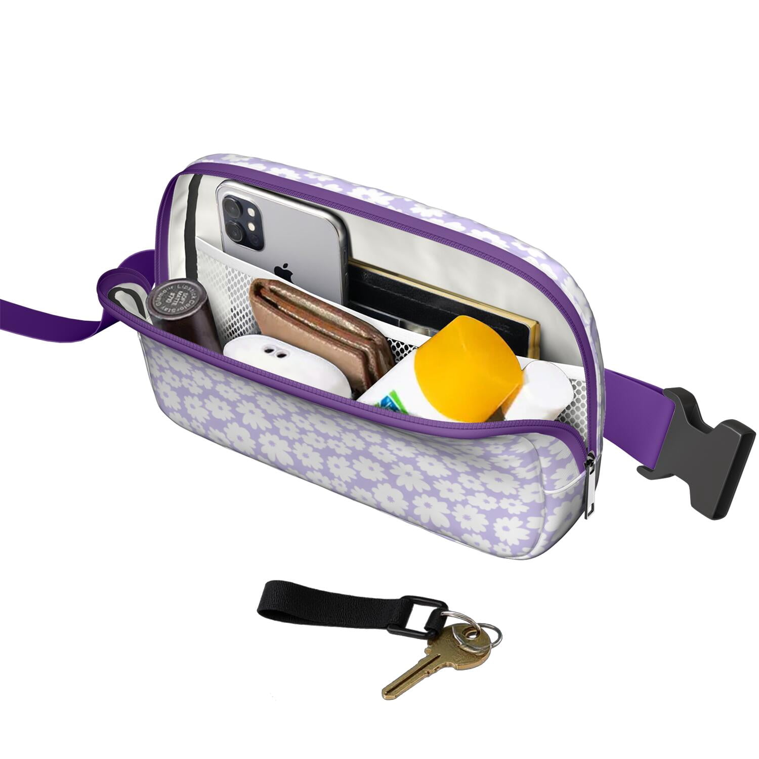 Retro Daisy Print Waist Bag – Boho Floral Fanny Pack with White & Yellow Bloom Design, Perfect for Sunny Outdoor Adventures