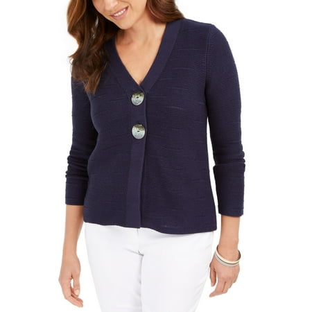 JM Collection Statement-Button Cardigan Blue Size Petite Small
