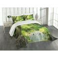 thumbnail image 3 of Ambesonne Forest Quilted Bedspread Set 3 Pcs, Stream Cascade Tropical, King Size, Brown Lime Green, 3 of 5