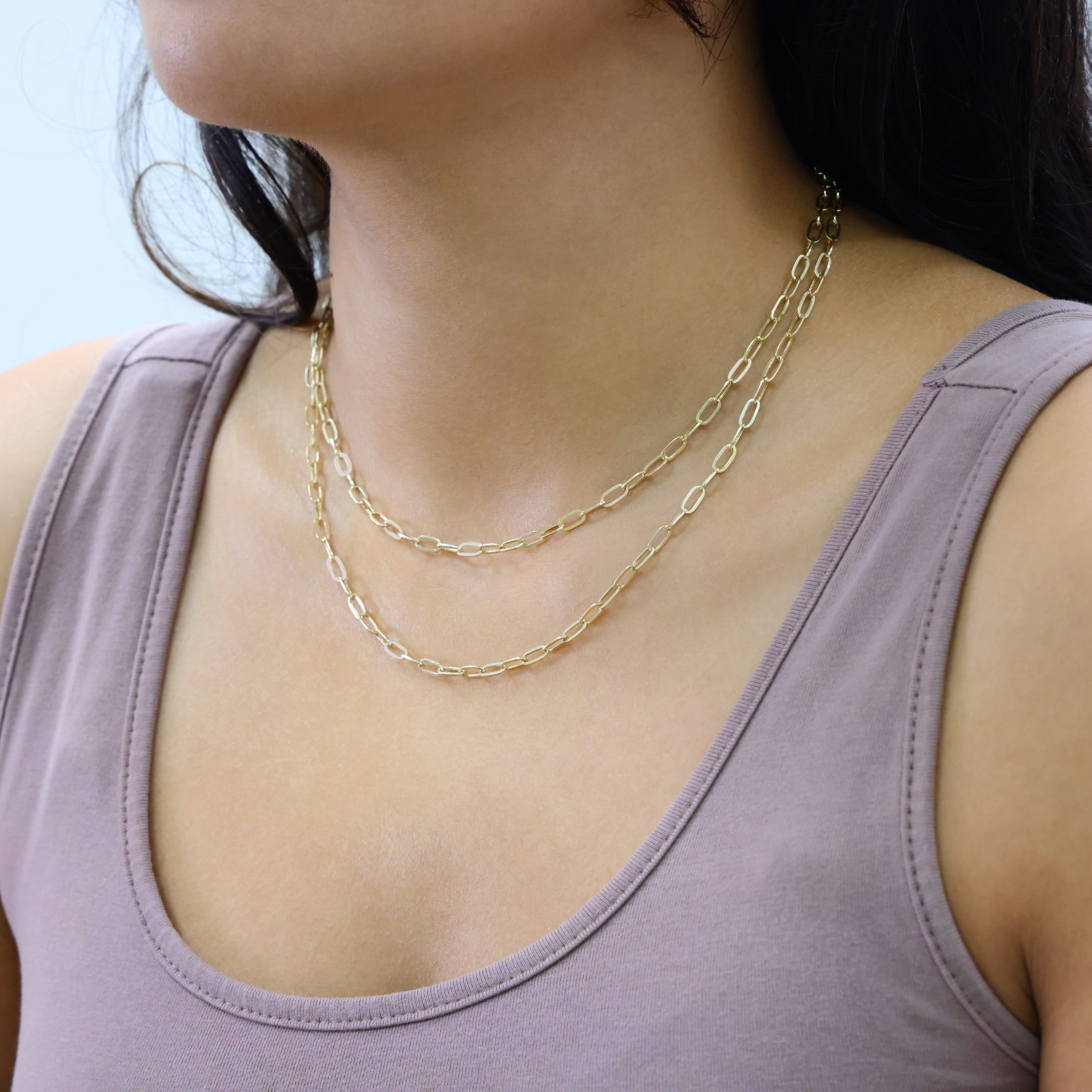 Nuragold 10k Real Yellow Gold Paperclip 3mm Elongated Cable Link Necklace (16"-24") Dainty Italian Jewelry for Men & Women