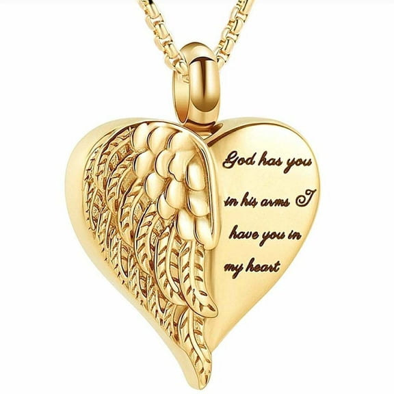Heart With Wing Cremation Ashes Urn Pendant Necklace for Men Women, 14K Gold Filled Personalized Memorial Keepsake Sentimental Statement Fashion Jewelry