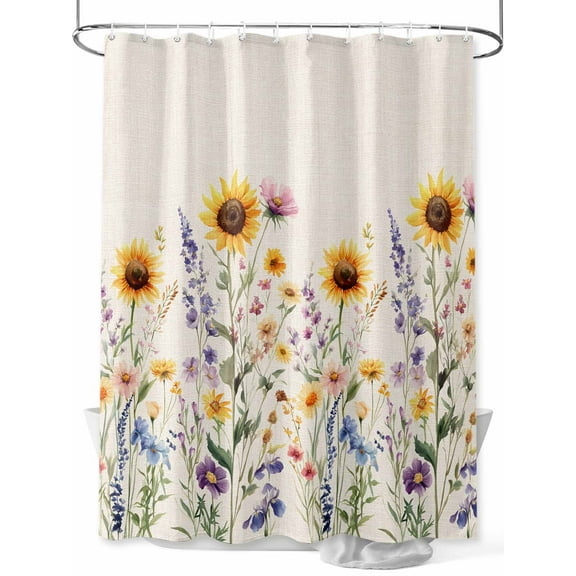 Shower Curtain Sunflower Shower Curtains for Bathroom, Waterproof Polyester Shower Curtain Set with Hooks, Extra Long 72" x 96" Wildflowers