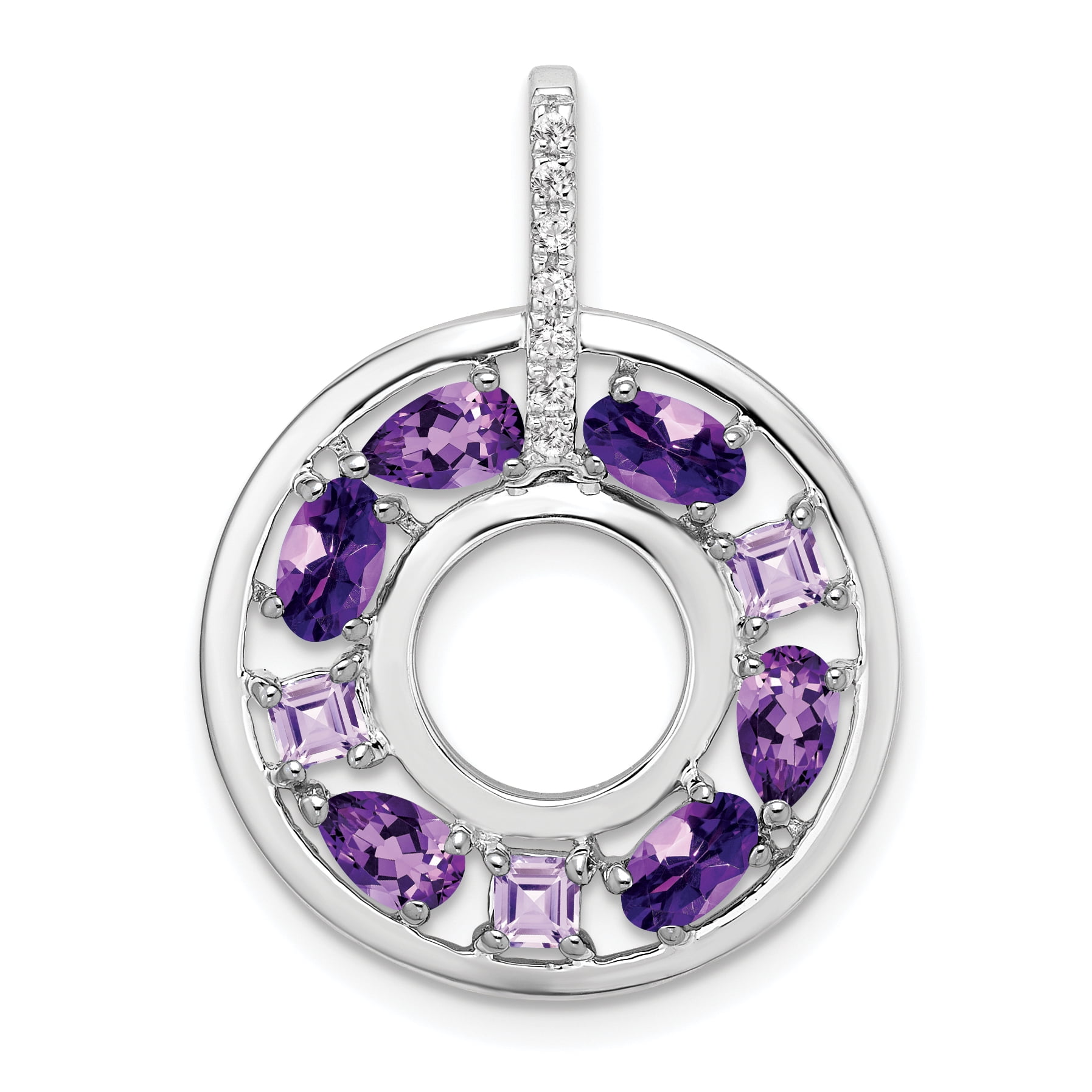 Fine Gemstone Jewelry Sterling Silver Amethyst & CZ Circle Pendant