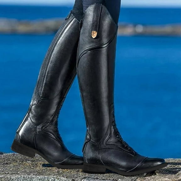 AXXD Knee High Boots Women,Winter Boots for Women,Round Toe,Zip-Up,Rubber,Heel Height 0.8 in,35-43