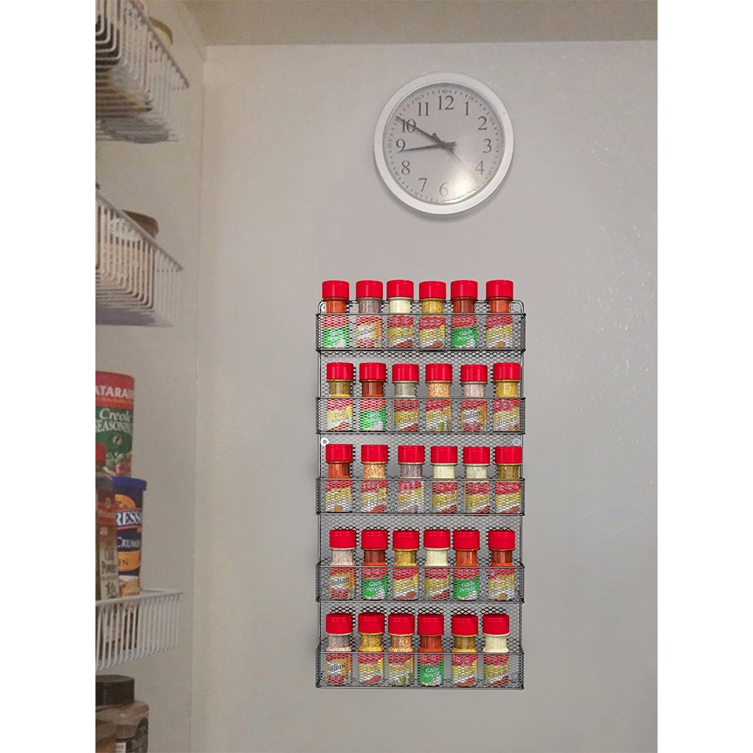 Somerset Home Spice Rack Organizer - Space-Saving Wall-Mount 5-Tier Wire Shelves for Pantry or Cabinets, Black