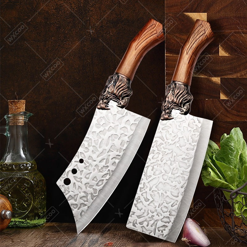 6PCS Professional Kitchen Chef Knife Set Including Stainless Steel Forged Utility Boning Fish and Meat Cleaver Vegetable Chopper Cutting Knife for Cooking and Food Preparation