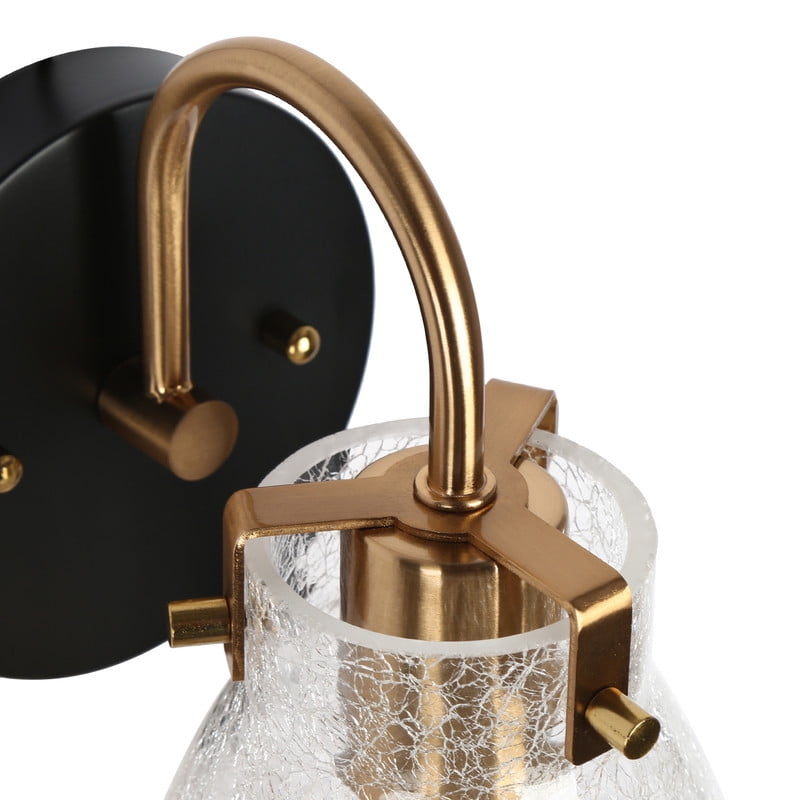 LNC Crackled Glass Wall Sconce, Black & Gold 1-Light Fixture for Powder & Vanity Rooms