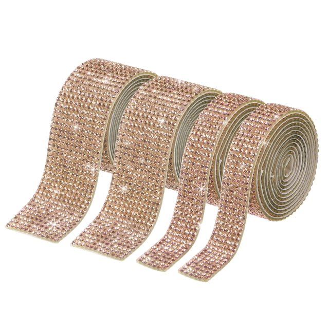 Unique Bargains 2 Roll 1 Yard 13.5/27mm Self Adhesive Crystal Rhinestone Ribbon for Crafts Project, Champagne