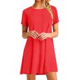 thumbnail image 2 of FRSASU Women's Custom Sundress Short Sleeve Crewneck Basic Beach Mini Dress Swing Personalized Slim Dresses Red, 2 of 6