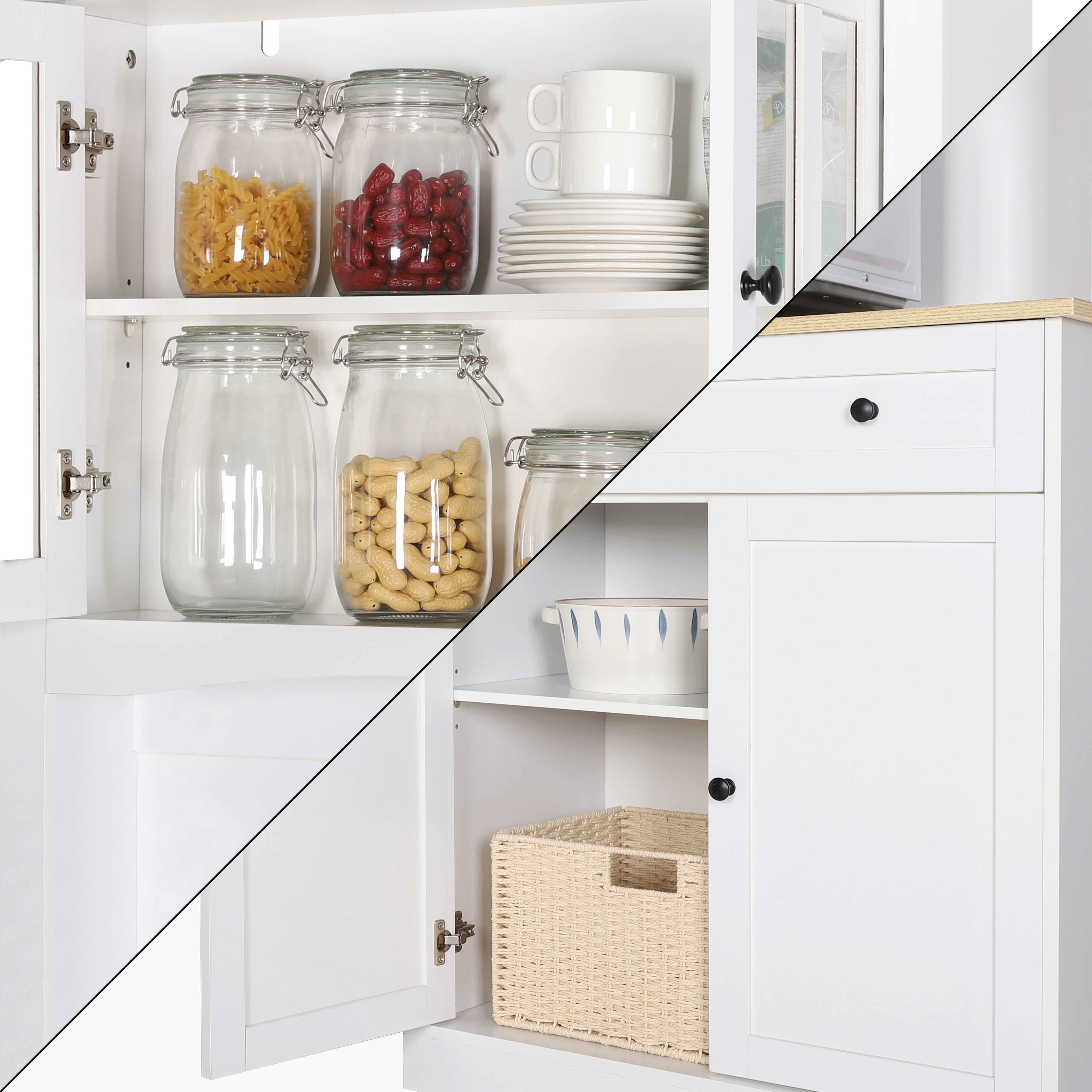 VEIKOUS 72 inchKitchen Pantry Storage Cabinet Buffet with Shelves and Microwave Space, Gray