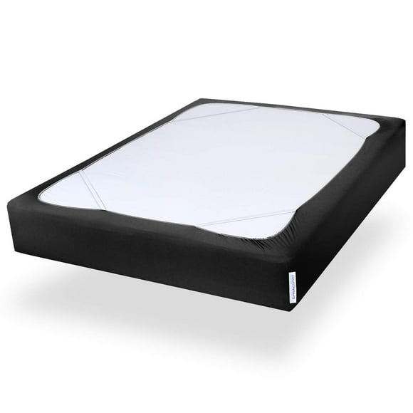 Box Spring Cover with Smooth and Elastic Woven Material, Alternates for Bed Skirt, King Size Only, Wrinkle & Fading Resistant, Washable, Dustproof, Black