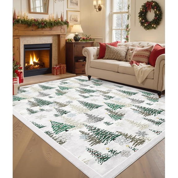 SXFVHN Red 2x6 Christmas Rug Kitchen Runner Rug Non Slip Washable Stain Resistant Runners for Hallways Christmas Tree Snow Print Low Pile Soft Holiday Decor Carpet for Bedroom Laundry Room
