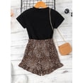 thumbnail image 3 of Seyurigaoka 2Pcs Little Girls Summer Suits, Letter Printed Short Sleeve T-shirt + Leopard Shorts, 3 of 9