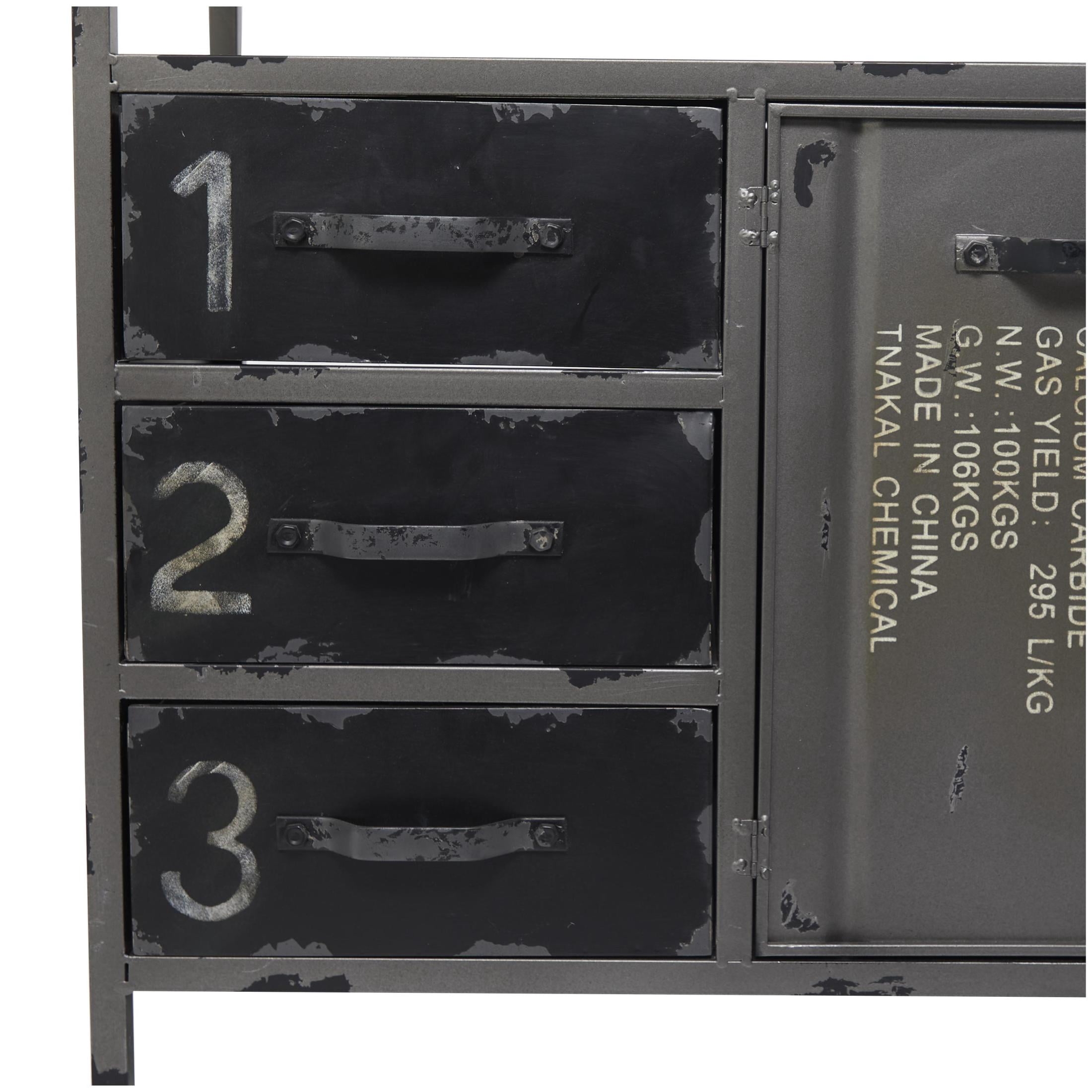 DecMode 56" x 30" Gray Metal Army Surplus Style 2 Door and 6 Drawer Sideboard with Numbers and Text, 1-Piece