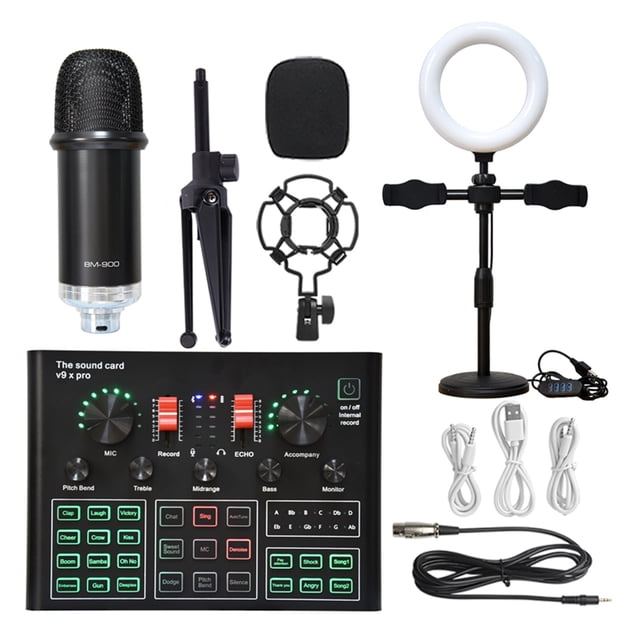 Professional Studio Condenser Microphone Bundle WXH1000 Mic Kit With Live Sound Card Wireless Karaoke