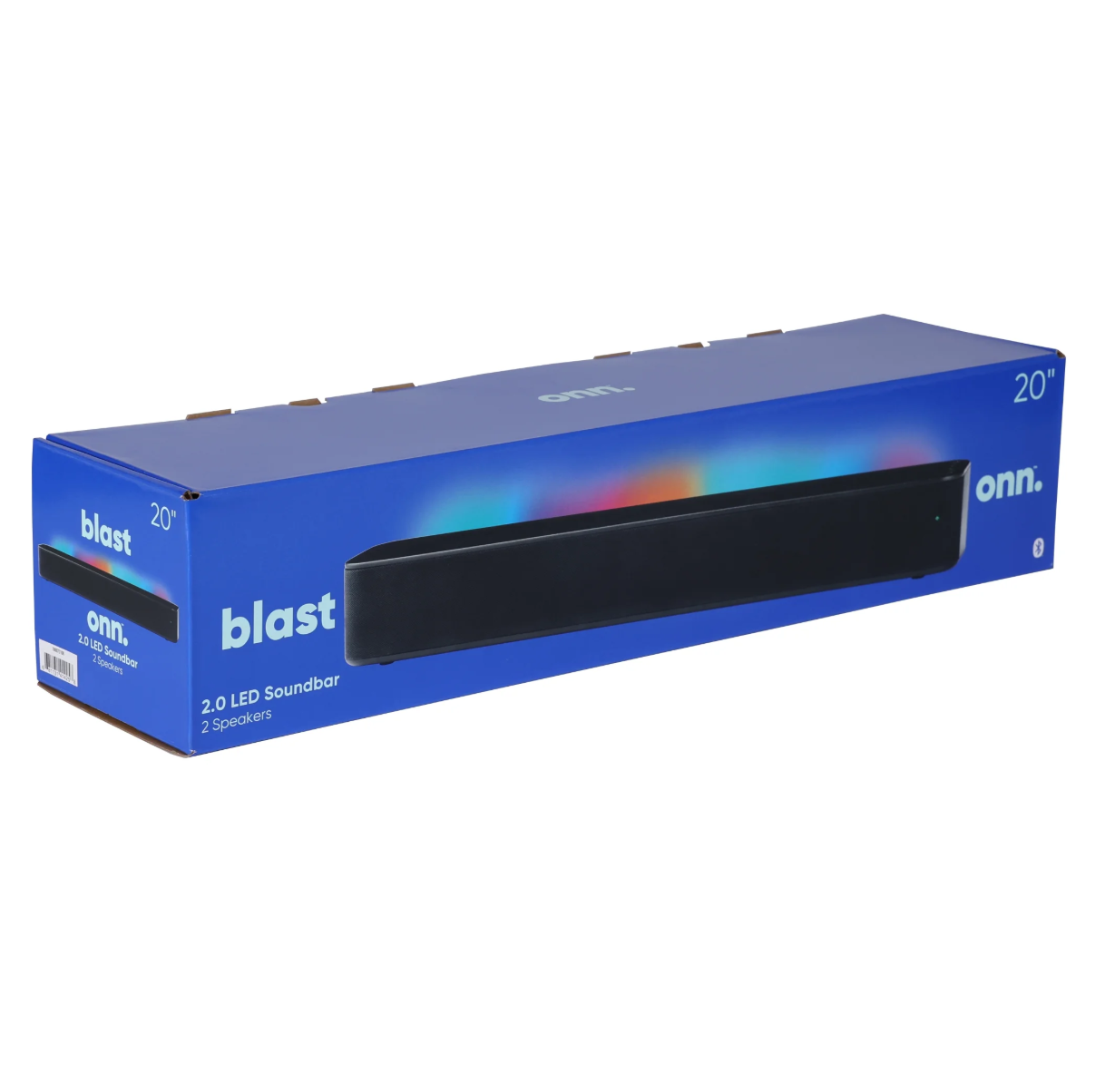 ONN 20 INCH BLUETOOTH 2.1 CHANNEL SOUNDBAR WITH MULTI-COLOR LED LIGHTING, BLACK