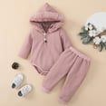 thumbnail image 2 of newwalpole Newborn Baby Girl Christmas Outfit Long Sleeve Hoodies Romper Santa Solid Color Pants Set Baby Girl Fall Outfits Pink for Size 9-12 Months, 2 of 7