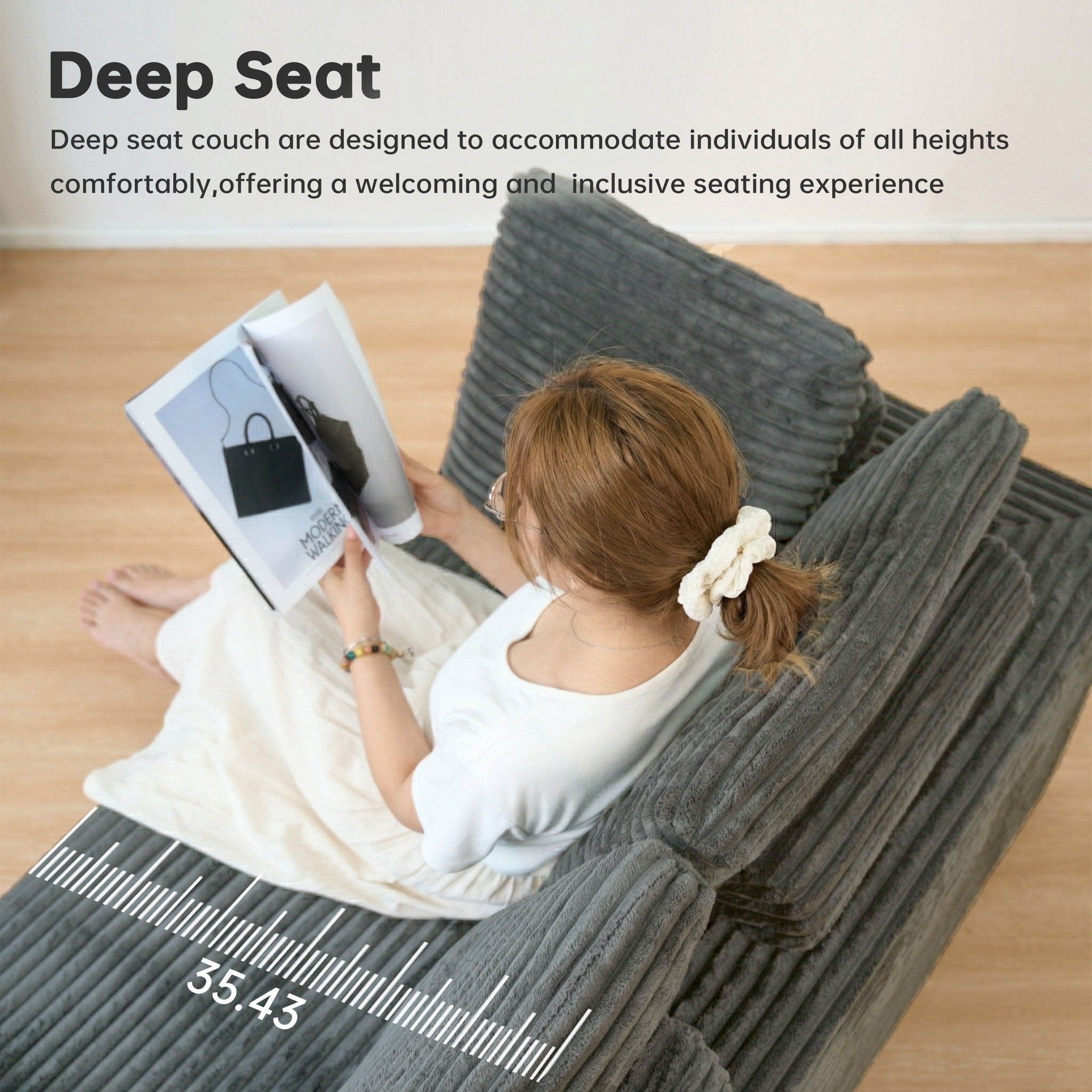 SOULART 135.5" U Shaped Sectional Couch,Gray Cloud Boneless Sofa For Living Room,Plush Corduroy Couches With Deep Seat Chaise Lounge,No Assembly Required