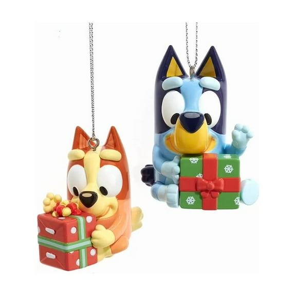 Set of 2 BLUEY & BINGO with Presents Plastic Christmas Ornaments, by Kurt Adler