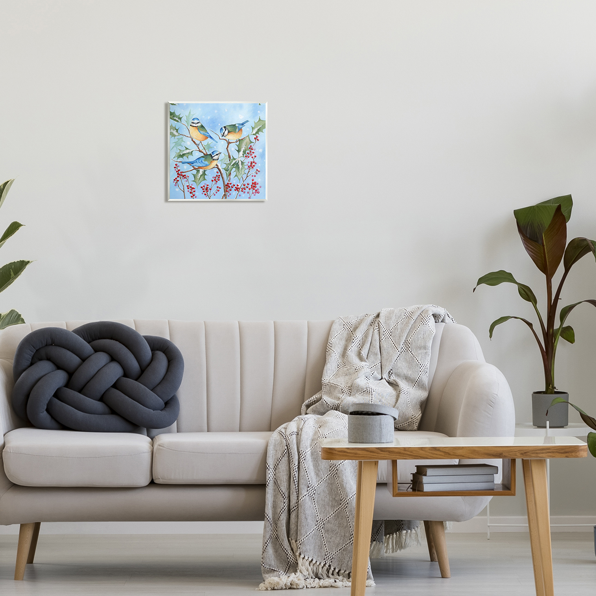 Stupell Industries Blue Jays on Winter Branch Holiday Painting Unframed Art Print Wall Art, 12 x 12
