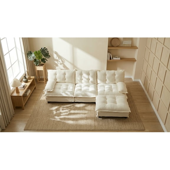 AISWORD 107" L-Shaped Modular Sectional Cloud Sofa with Ottoman, Chenille Fabric Deep Seat Couch with Lattice Decored Cushions