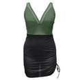 thumbnail image 3 of Xfvqtps Womens One Piece Swimsuit One Side Ruched with Drawstring High Cut Deep V Neck Standard Adjustable Shoulder Strap Sleeveless Color Block Beach Summer Monokini Swim Suit Army Green, 3 of 5