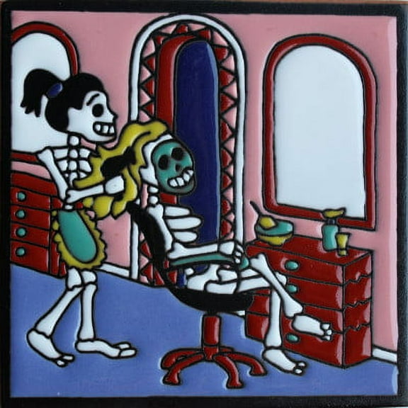 6x6 Beauty Salon. Day-Of-The-Dead Clay Tile