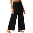 thumbnail image 5 of Diufon Black Linen Pants Women Summer Boho Wide Leg Palazzo Pants Casual Drawstring High Waisted Trousers with Pockets, 5 of 9