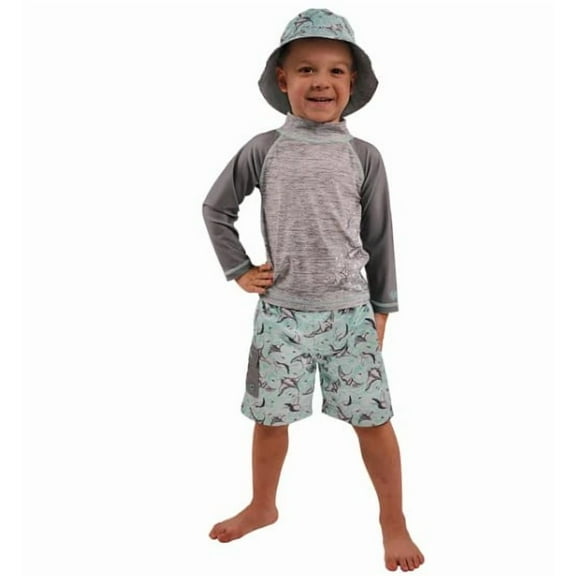 UV SKINZ Boys 3 Piece Sun and Swim Set with UPF 50  Sun Protection – Boys Swimsuit, Toddler Swim Suits, Swimwear for Toddler & Boys (3T, Manta Rays)