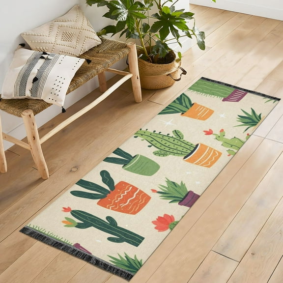Runner Rug 2'x6' Hallway Area Rugs Cute Cactus Vintage Non Slip Entryway Runner Carpet with Tassels Living Room Bedroom