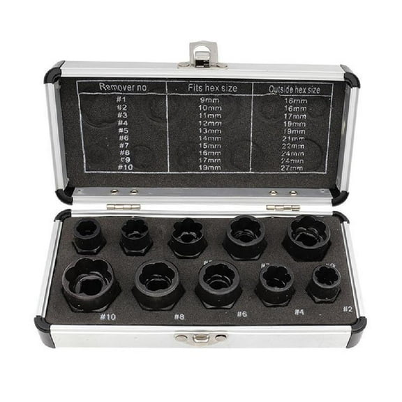 10Pcs 9-19mm Professional Impact Bolt Nut Remover Set with Storage Box Alloy Steel Nut Extractor Socket Tools