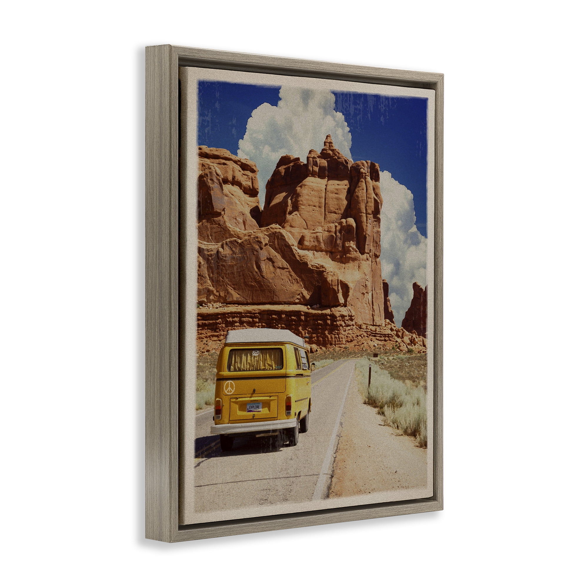 Retro Desert Adventure Brown Framed Floater Canvas Wall Art, design by Old Red Truck