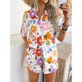 thumbnail image 4 of Laipiong Women's Casual Shorts Set Boho Floral Printed Short Sleeve Button Down Cropped Outfits Summer Beach Wear Suits 2 piece outfits for women, 4 of 7