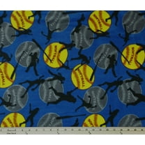 Fleece Softballs Fastpitch Players Bats Blue Sports Fleece Fabric Print by the Yard (6216S-10H)