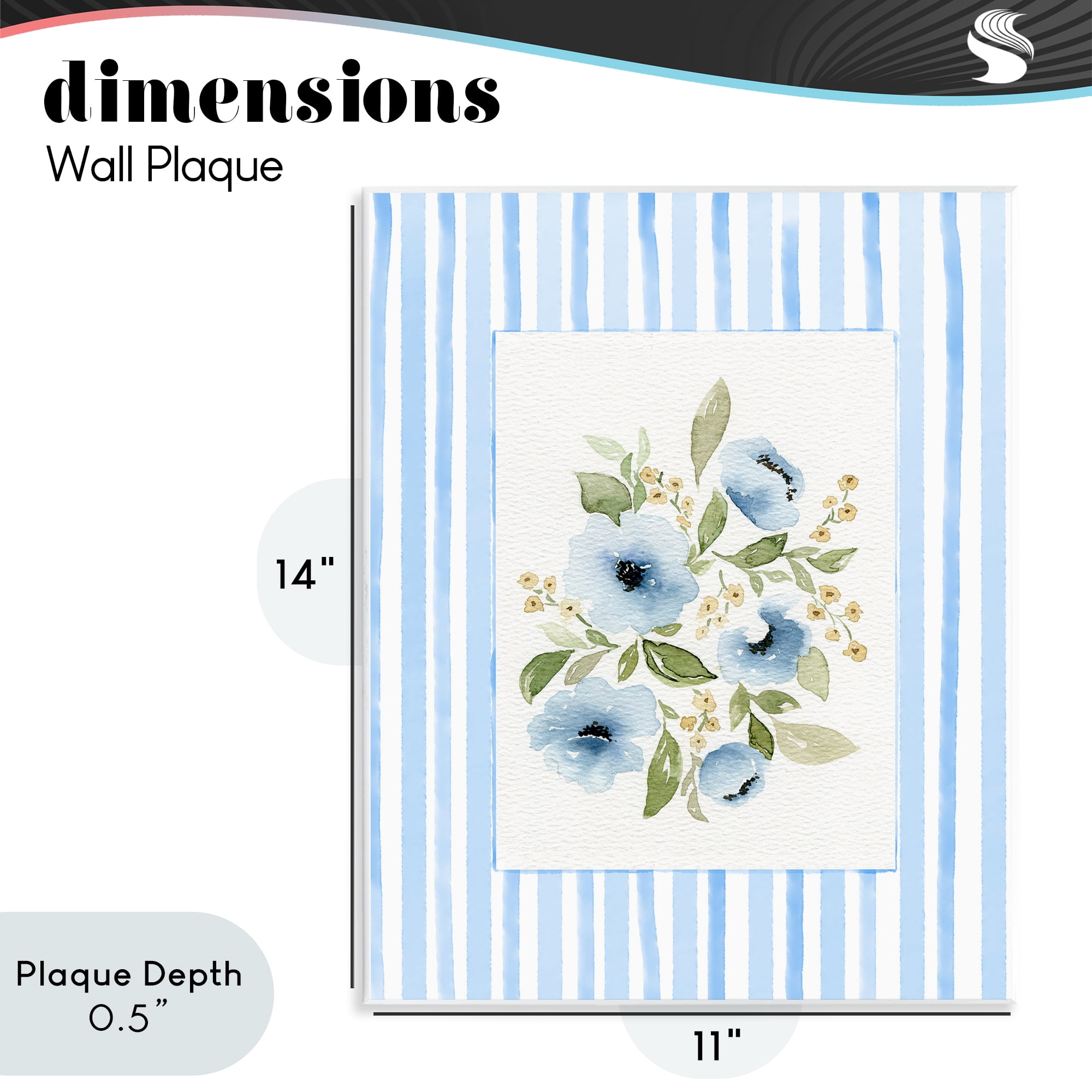 Stupell Industries Flowers with Blue Stripes Wall Plaque Art, design by Leah Noel Art