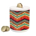 thumbnail image 1 of Tribal Piggy Bank, Hand Paint Zigzag Pattern Effects Brushstrokes, Ceramic Coin Bank Money Box for Cash Saving, 3.6" X 3.2", Sea Green Marigold, by Ambesonne, 1 of 4