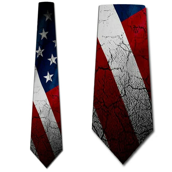 Flag Ties Mens Patriotic Distressed American US Flag Necktie by Three Rooker